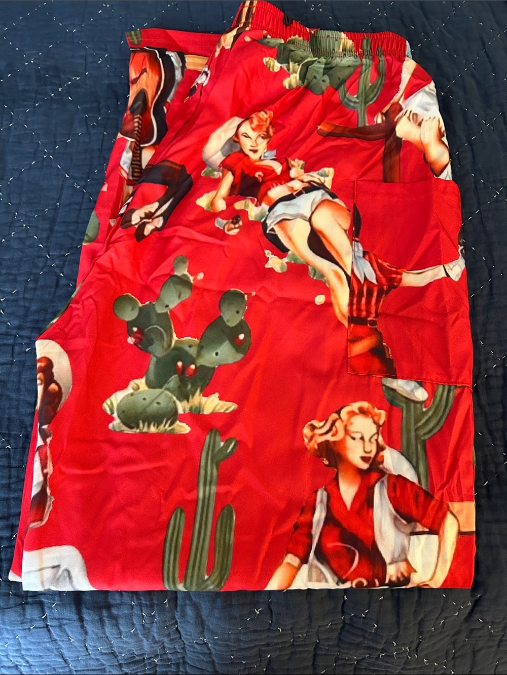 Red Pinup Print Midi Skirt